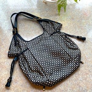 Elliott Lucca Woven Black Gold Leather Hobo Bag